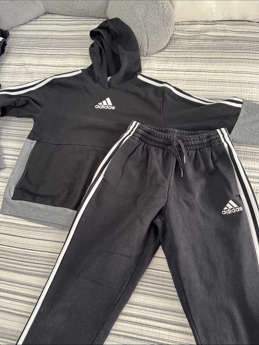 adidas mens Black Joggers with White Stripes